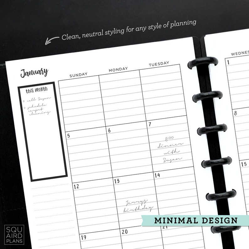 undated monthly planner printable lined split page layout etsy