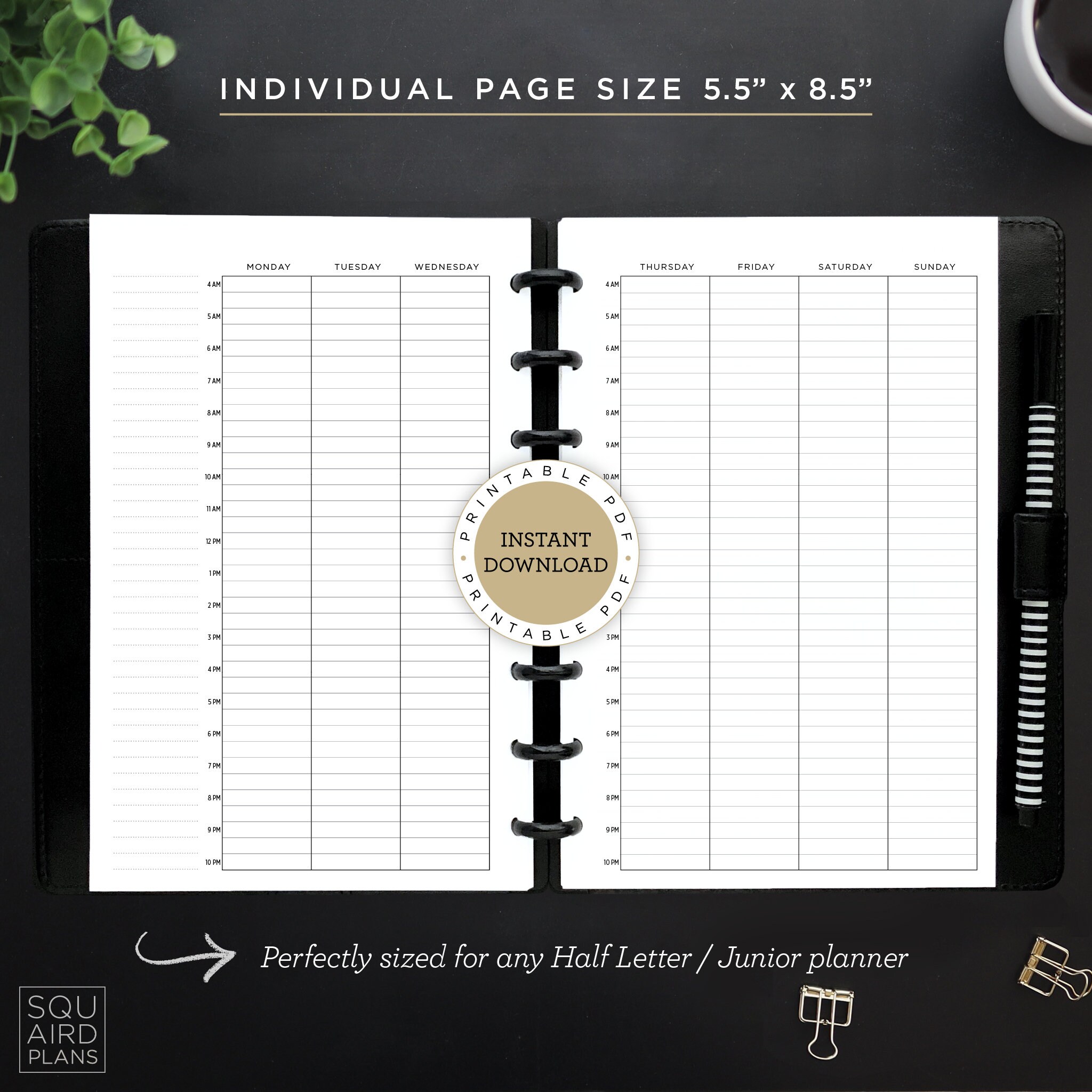 Undated Weekly Planner Printable • Hourly Vertical Layout • 5.5" X 8.5 ...