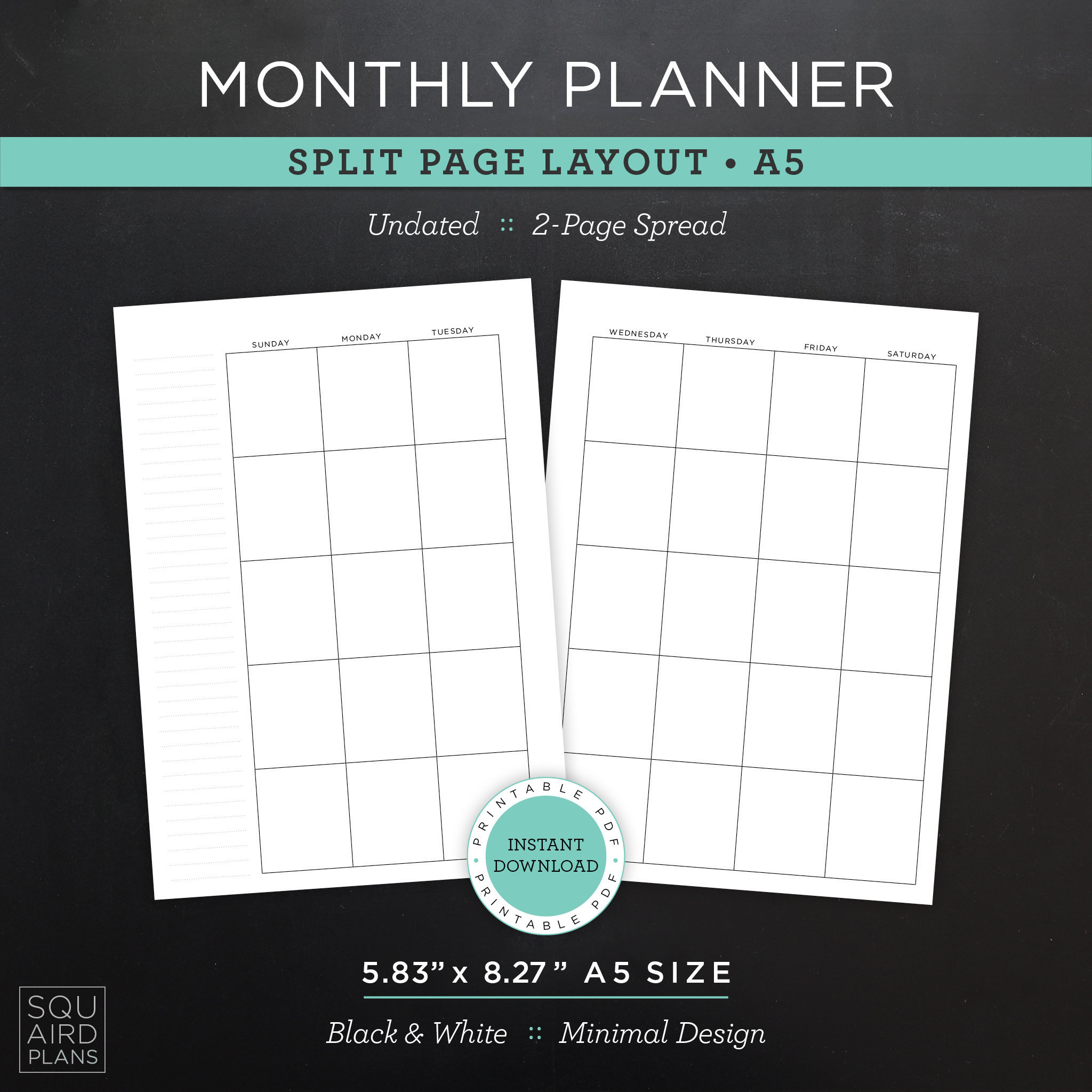 undated-monthly-planner-printable-split-page-layout-5-83-x-8-27-a5-size-minimal-neutral-design-2-pg-spread-download-etsy