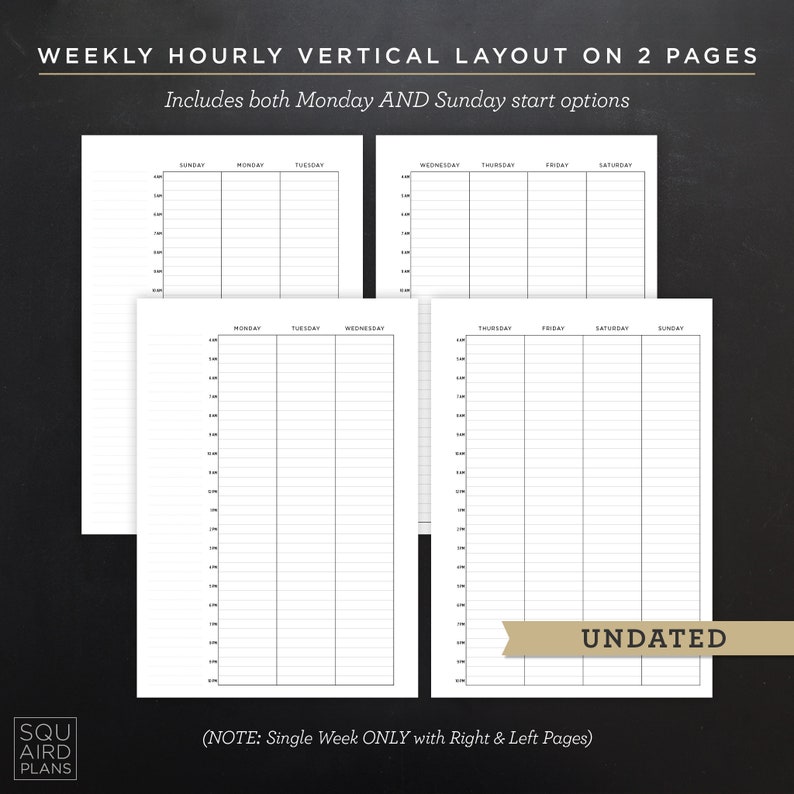 undated weekly planner printable hourly vertical layout etsy