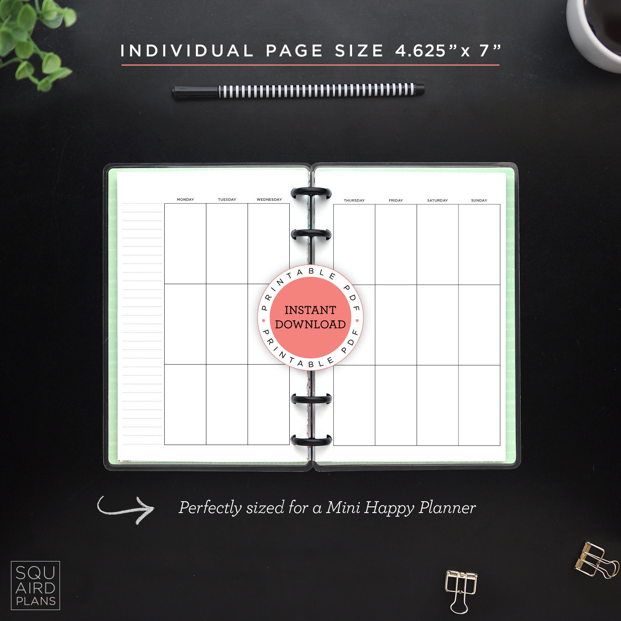 Undated Weekly Planner Printable • Vertical Layout • 4.625" X 7" HP ...