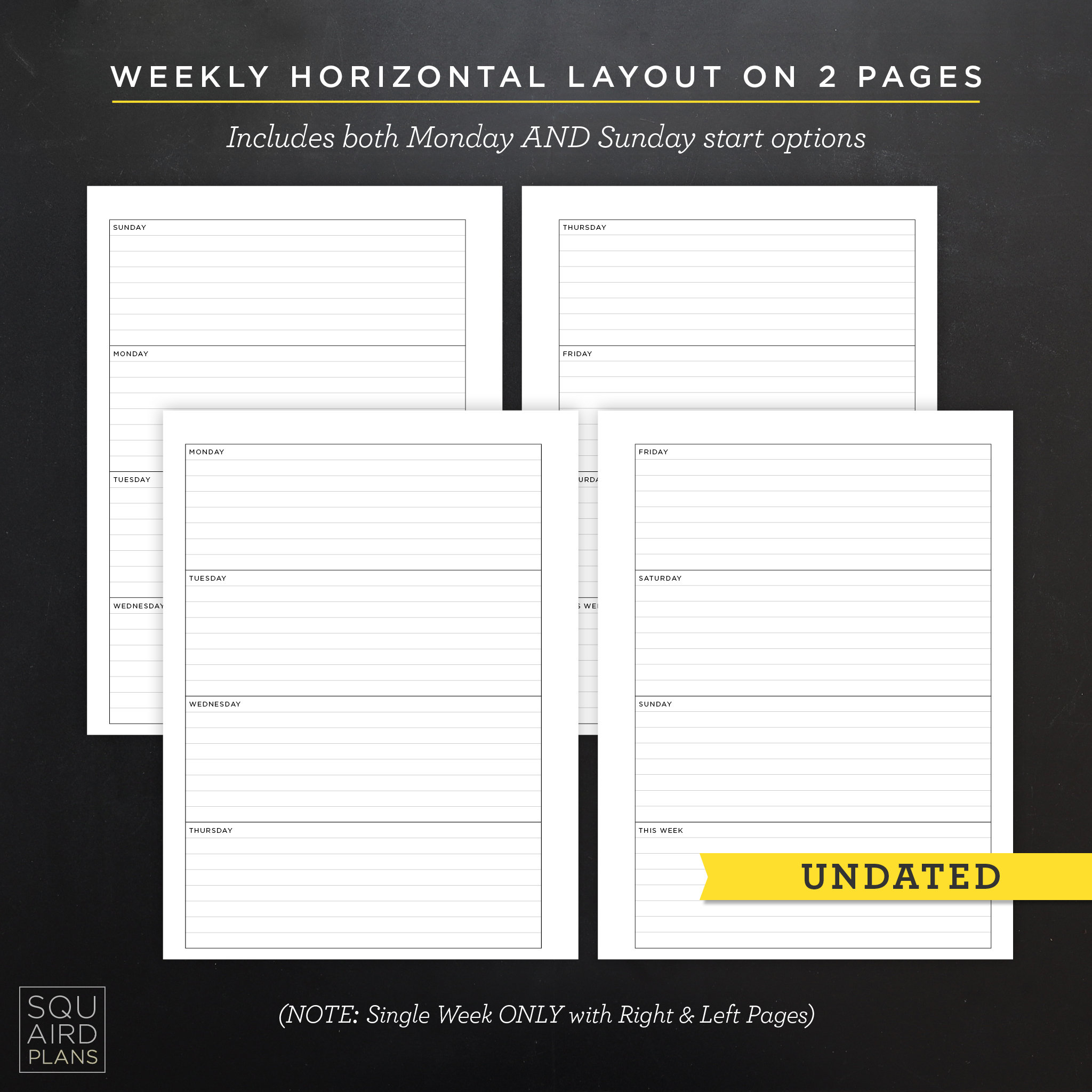 Undated Weekly Planner Printable • Horizontal Layout • 7" X 9.25" HP ...