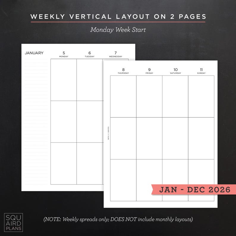 2026 Weekly Planner Printable • Vertical Layout • 8.5"x11" Letter ...