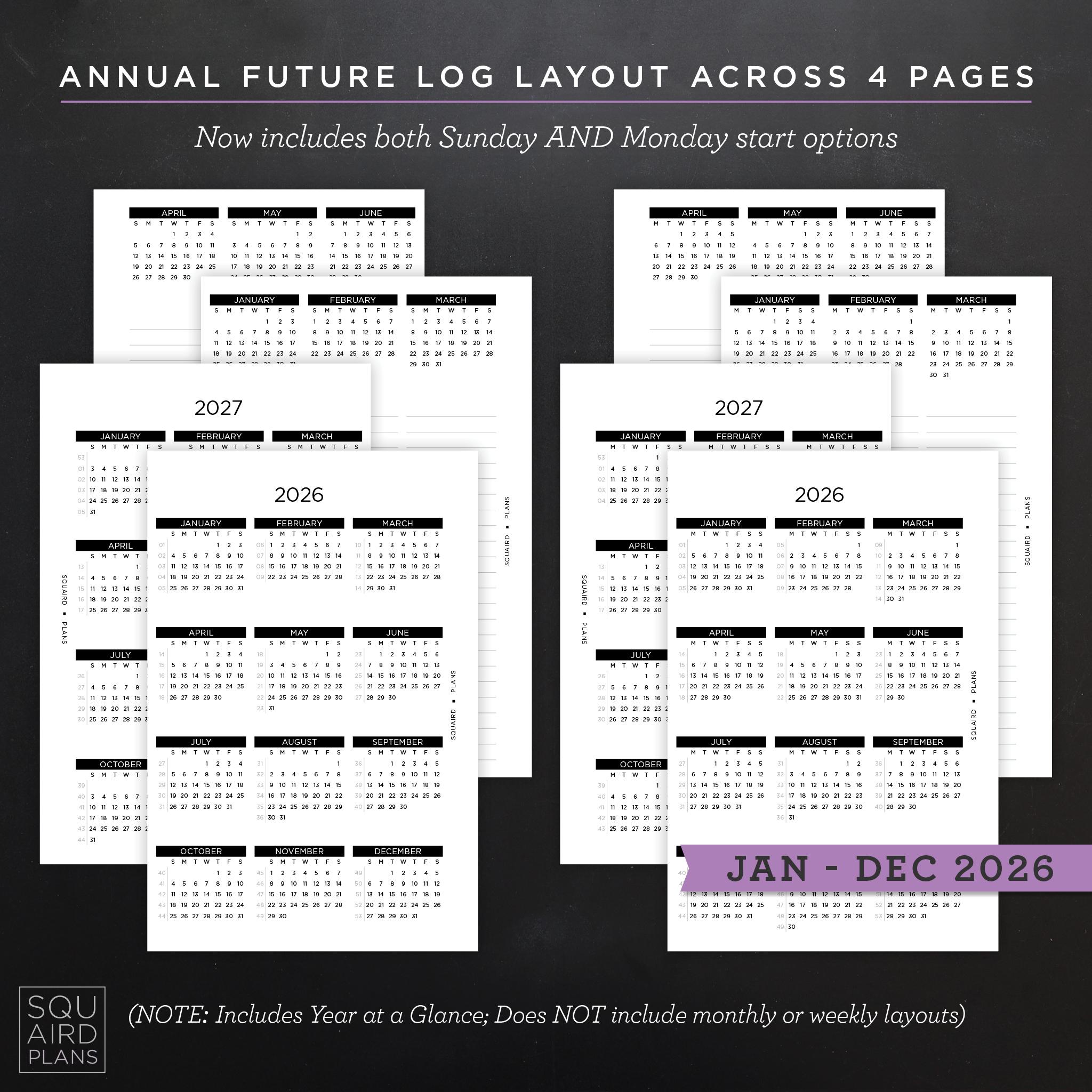 2026 Yearly Planner Printable • Future Log Layout • 4.625" X 7" HP Mini ...
