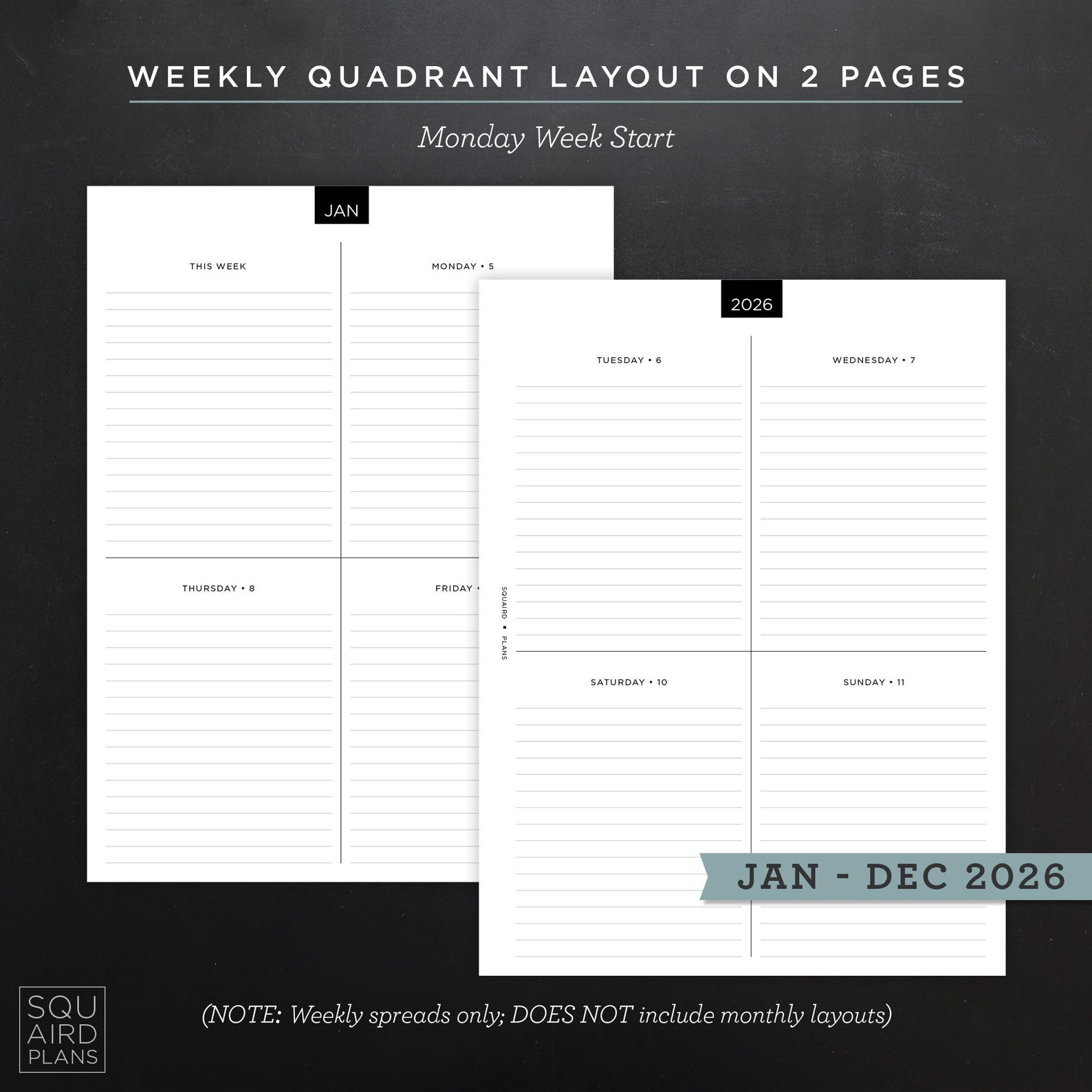 2026 Weekly Planner Printable • Quadrant Layout • 7" X 9.25" HP Classic ...