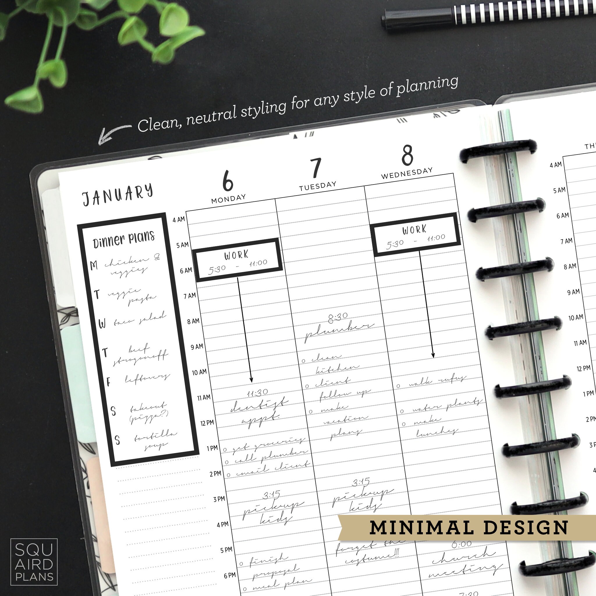 Undated Weekly Planner Printable • Hourly Vertical Layout • 7" X 9.25 ...