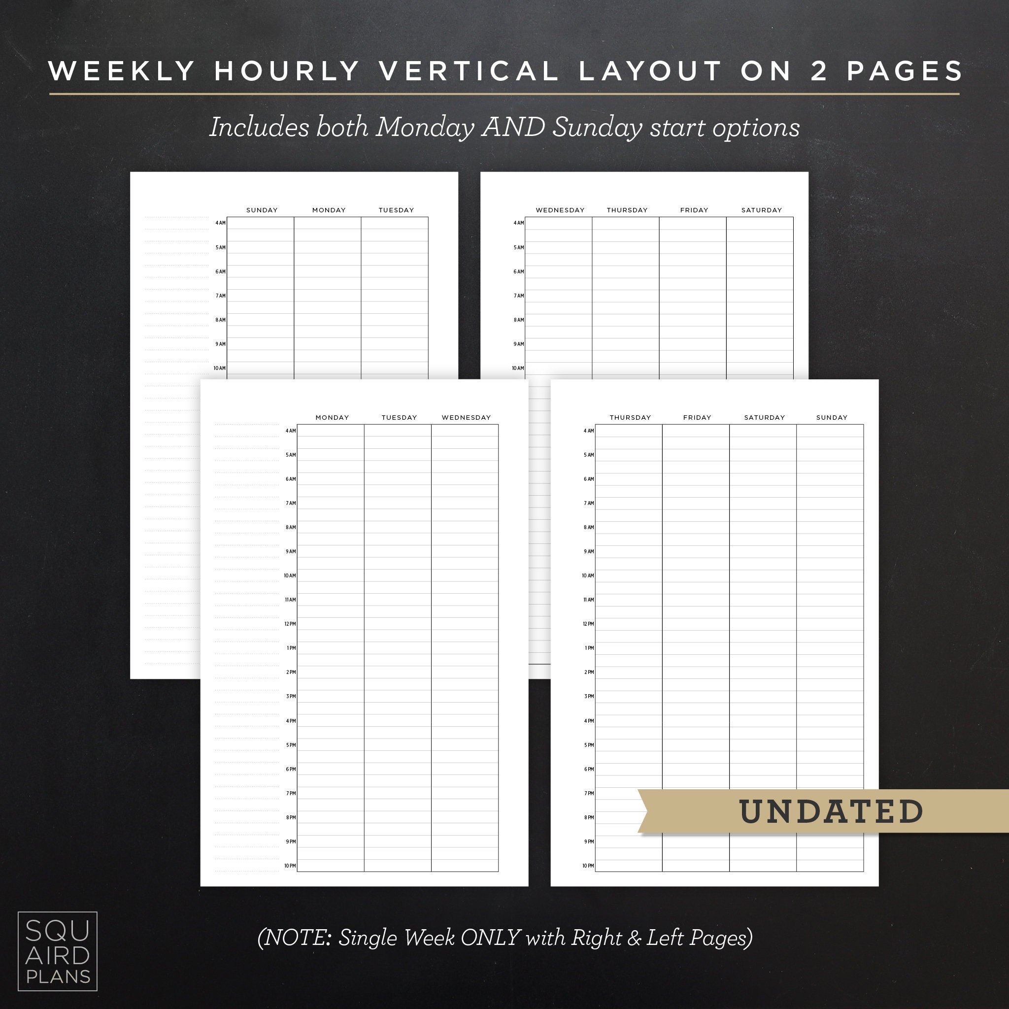 Undated Weekly Planner Printable • Hourly Vertical Layout • 5.5" X 8.5 ...