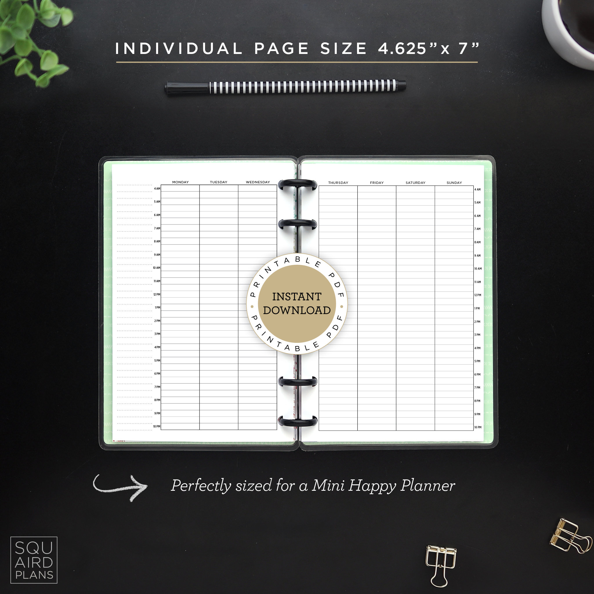 Undated Weekly Planner Printable • Hourly Vertical Layout • 4.625" X 7 ...