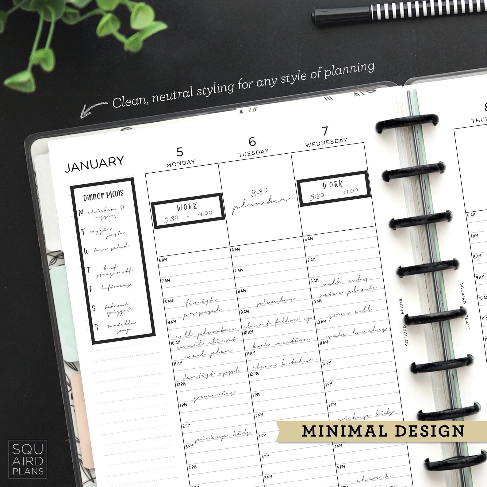 2026 Weekly Planner Printable • Hourly Top Box Layout • 7" X 9.25" HP ...