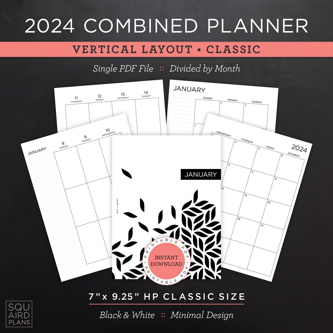 2024 Combined Planner Printable Vertical Layout 7 X 9.25 HP Classic ...