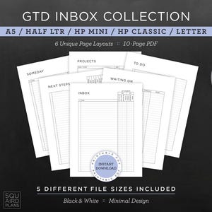 GTD Inbox Collection • Getting Things Done Inbox / Task Organizer • A5, Half Letter, HP Mini, Classic, Big / Letter Size (Download)