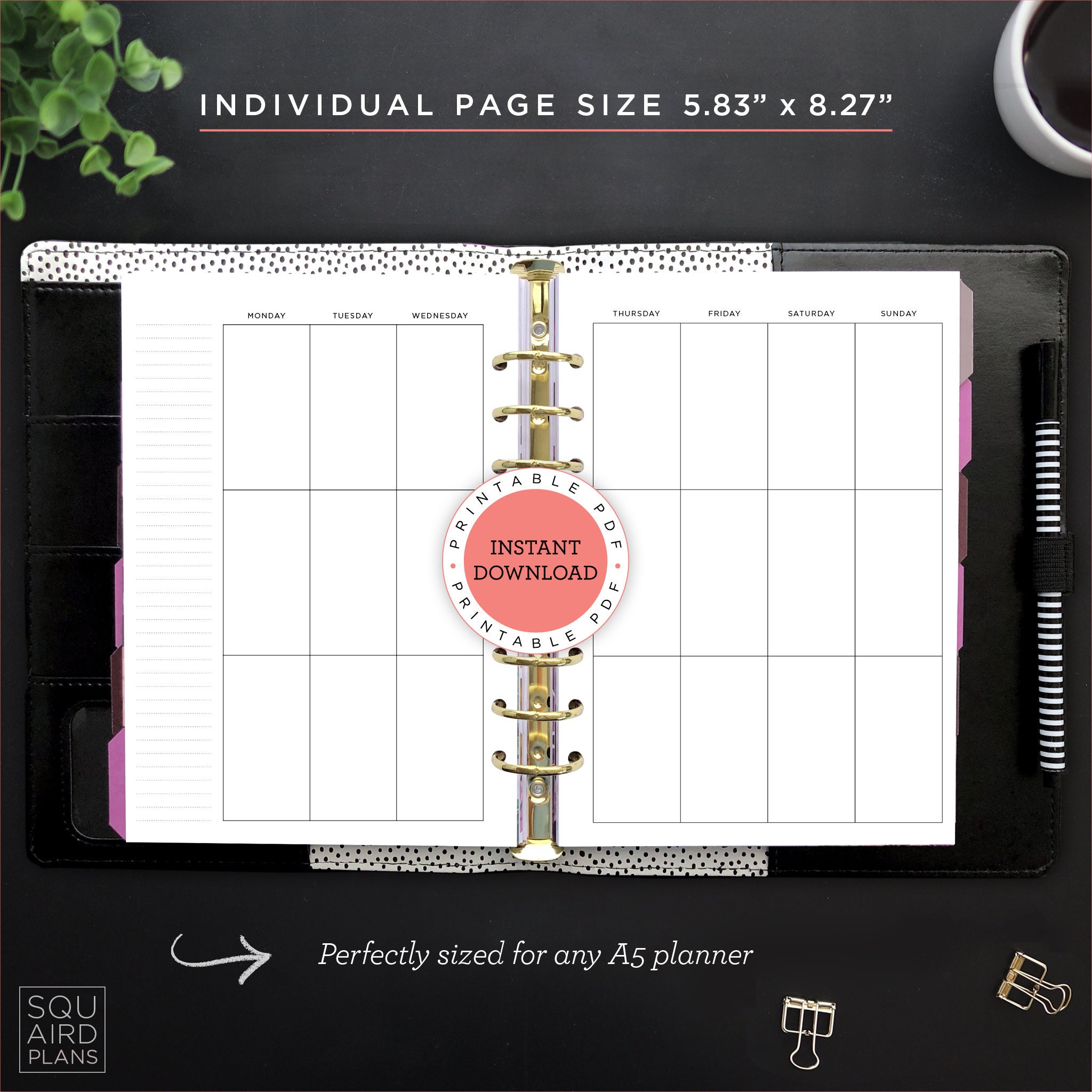 Undated Weekly Planner Printable • Vertical Layout • 5.83" X 8.27" A5 ...