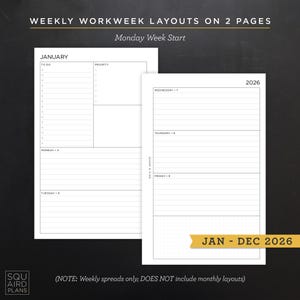 2026 Weekly Planner Printable • Workweek Layout • 5.5" X 8.5" Half ...