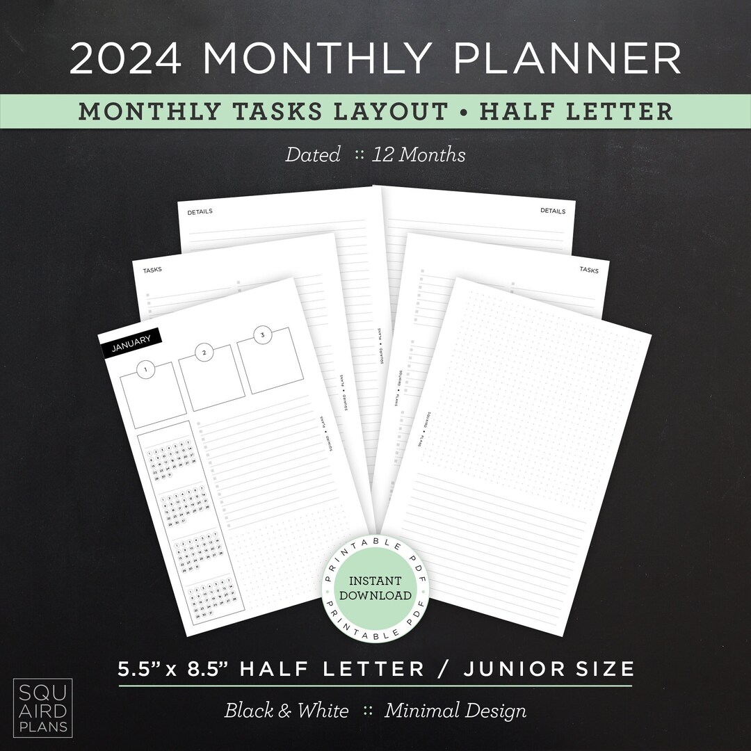 2024 Monthly Planner Printable Monthly Tasks Layout 5.5 X 8.5 Half ...