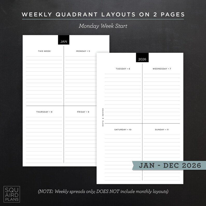 2026 Weekly Planner Printable • Quadrant Layout • 4.625" X 7" HP Mini ...