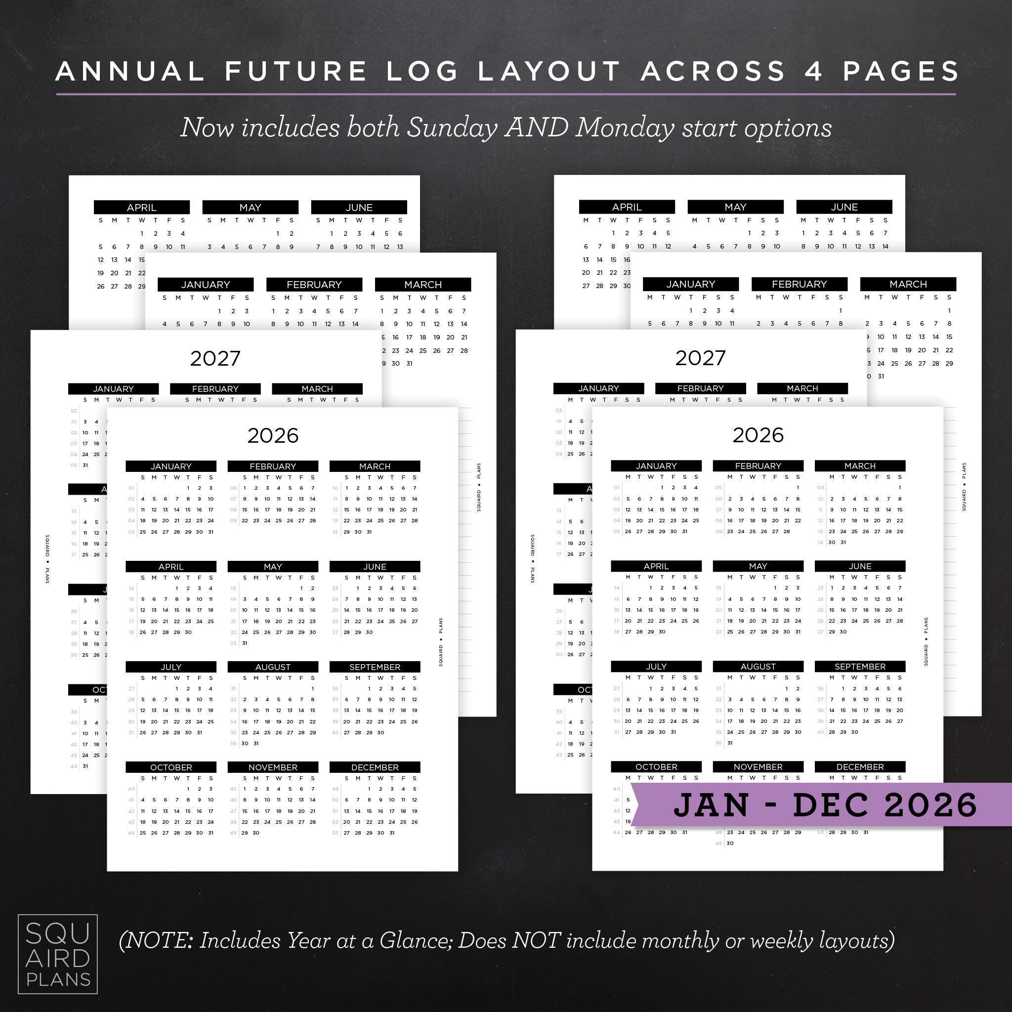2026 Yearly Planner Printable • Future Log Layout • 7" X 9.25" HP ...