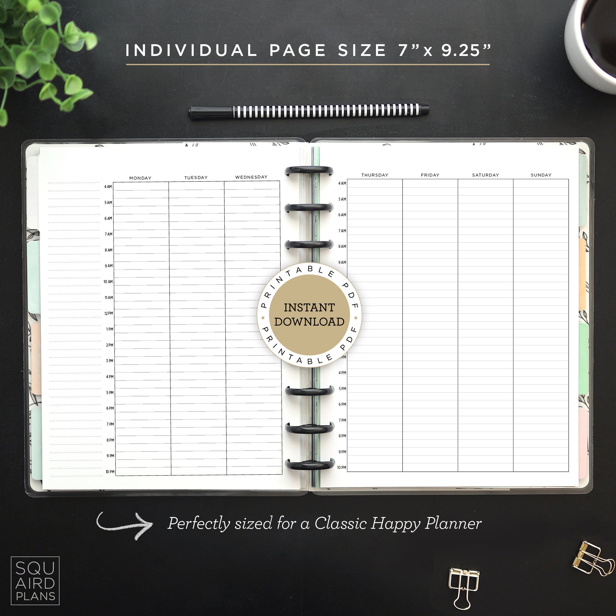 Undated Weekly Planner Printable • Hourly Vertical Layout • 7" X 9.25 ...