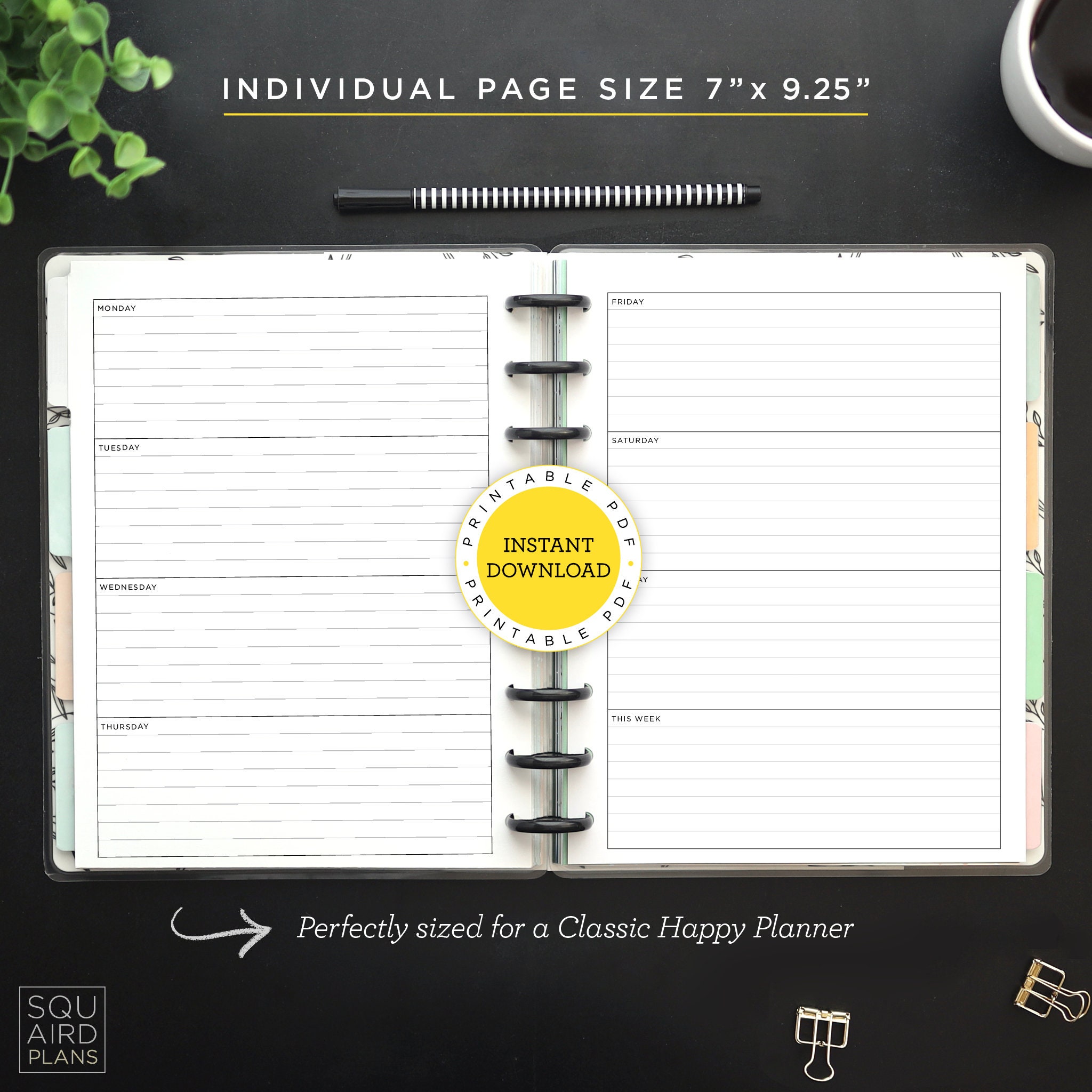 Undated Weekly Planner Printable • Horizontal Layout • 7" X 9.25" HP ...