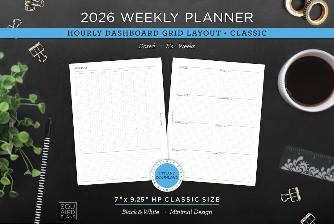 2026 Weekly Planner Printable • Hourly Dashboard Grid Layout • 7" X 9. ...