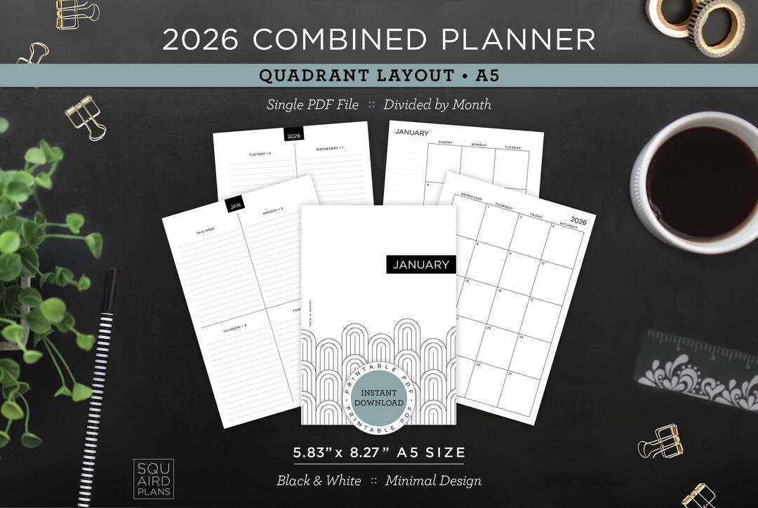 2026 Combined Planner Printable • Quadrant Layout • 5.83" X 8.27" A5 ...