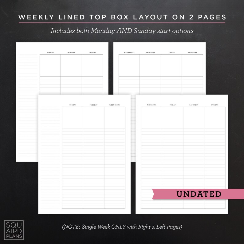 Undated Weekly Planner Printable • Lined Top Box Layout • 8.5