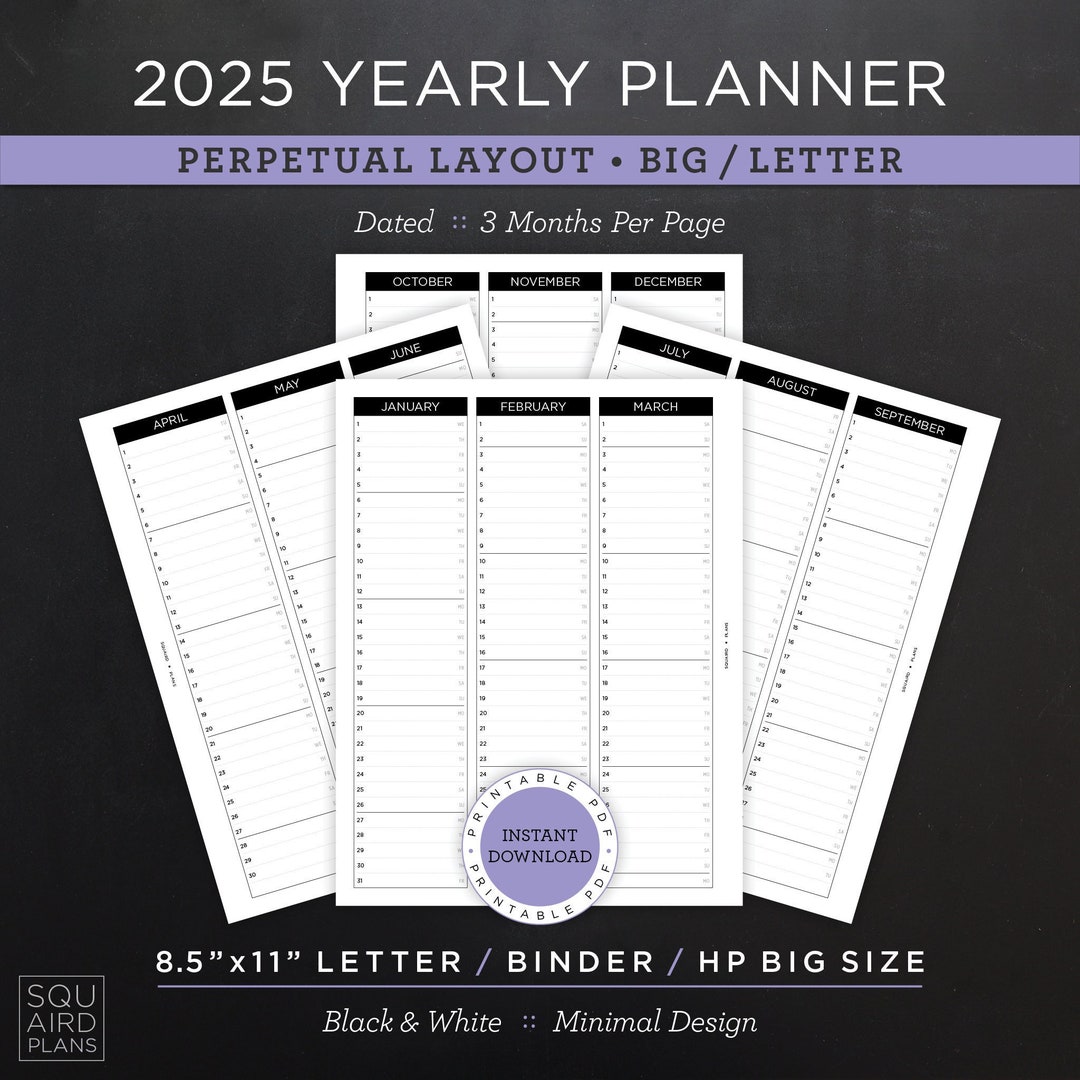 2025 Yearly Planner Printable • Perpetual Layout • 8.5