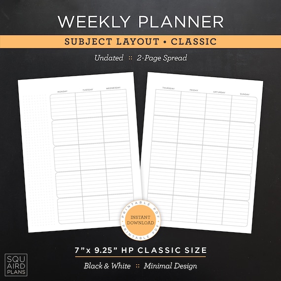 Undated Weekly Planner Printable • Subject Layout • 7" x 9.25" HP Classic Size • Minimal, Neutral Design • 2 Page Spread (Download)