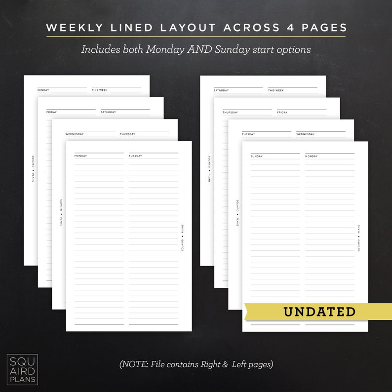 Undated Weekly Planner Printable • 4-page Week Layout • 4.625" X 7" HP ...