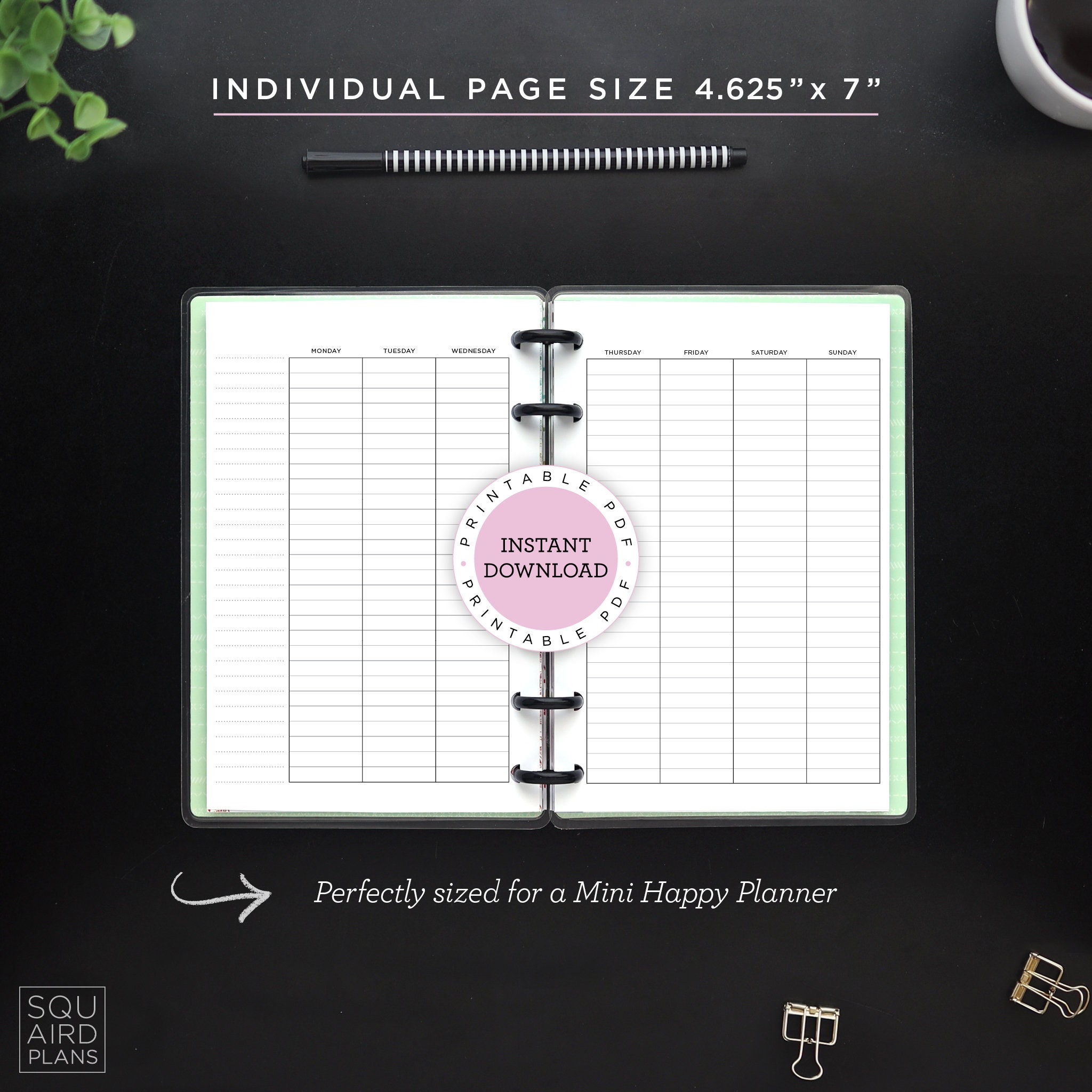 Undated Weekly Planner Printable • Lined Vertical Layout • 4.625" X 7 ...