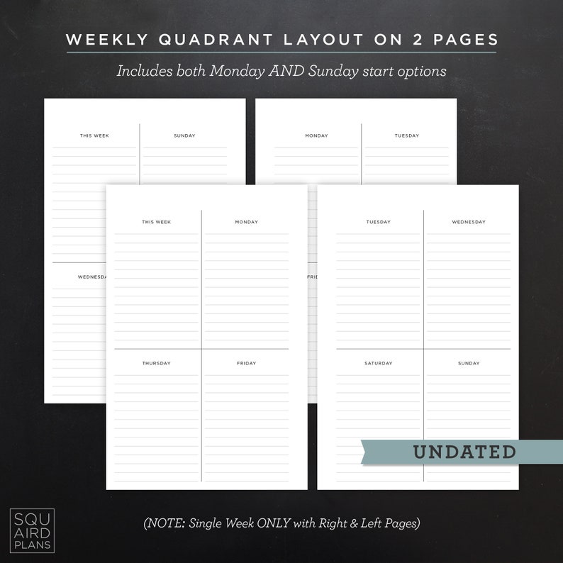 Undated Weekly Planner Printable • Quadrant Layout • 4.625" X 7" HP ...