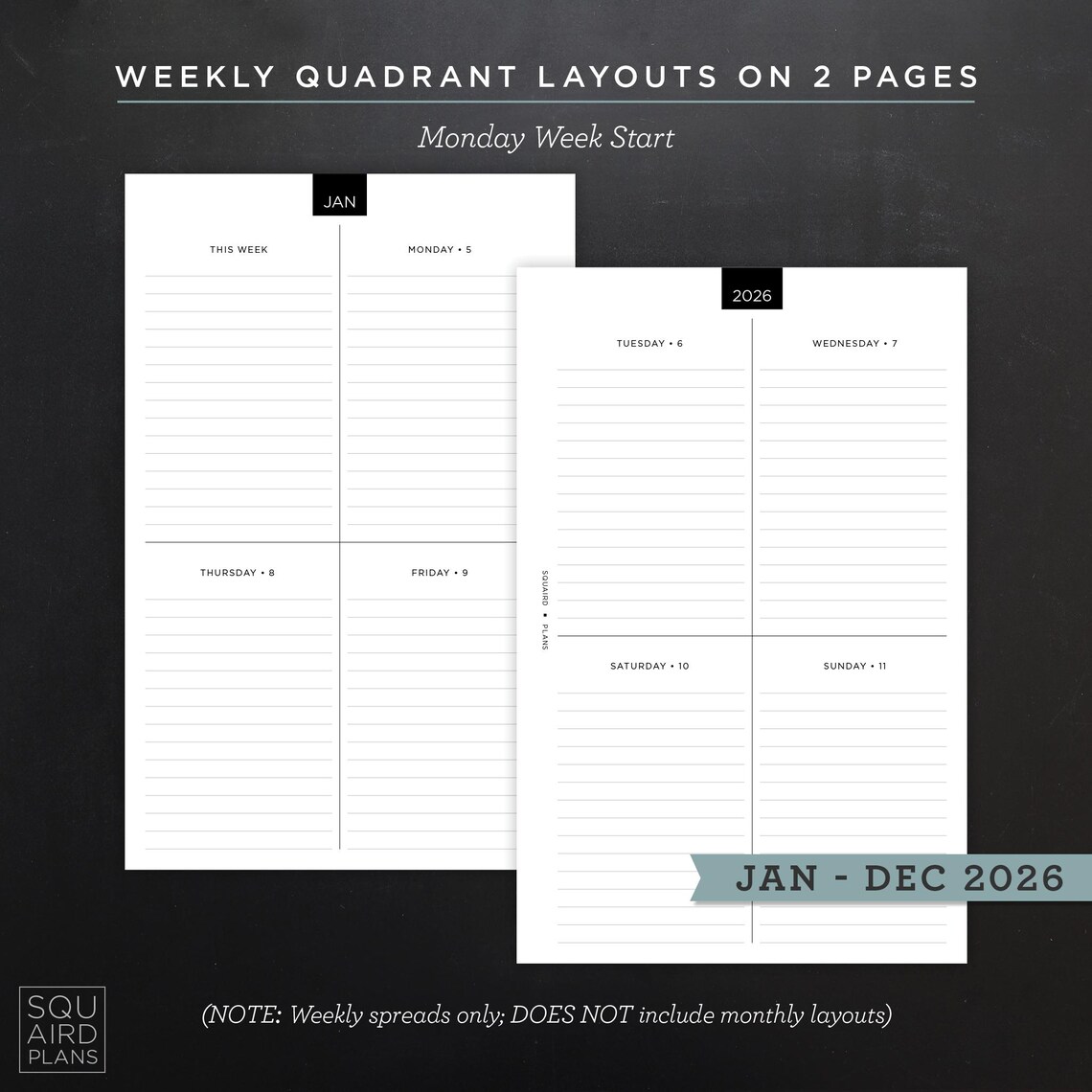 2026 Weekly Planner Printable • Quadrant Layout • 5.5" X 8.5" Half ...