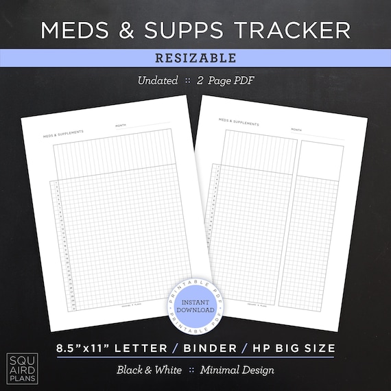 Meds & Supplements Trackers • Undated Month Planner Insert • Resizable Planner Printable • 8.5”x11” Letter Size PDF (Instant Download)