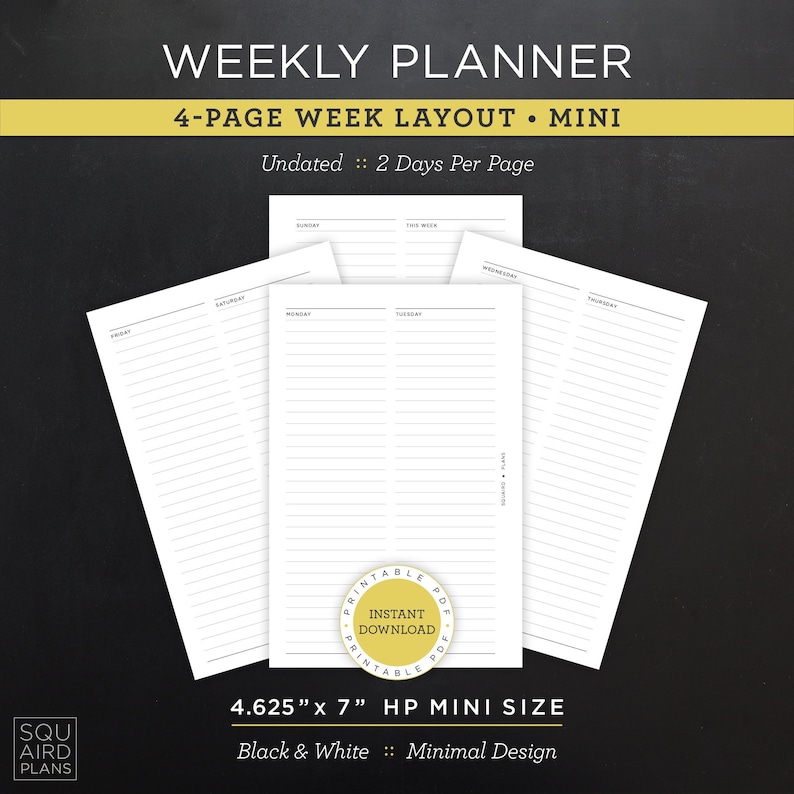 Undated Weekly Planner Printable • 4-page Week Layout • 4.625" X 7" HP ...