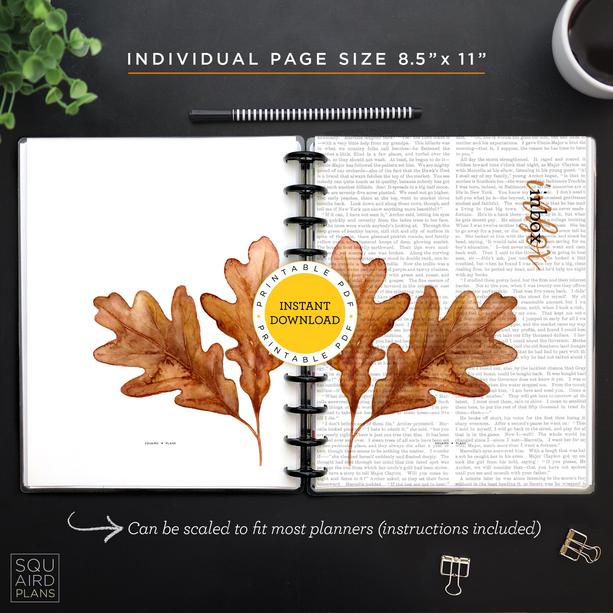 Fall Watercolor Leaf Dashboard Set • Editable Planner Printable PDF • 8 ...