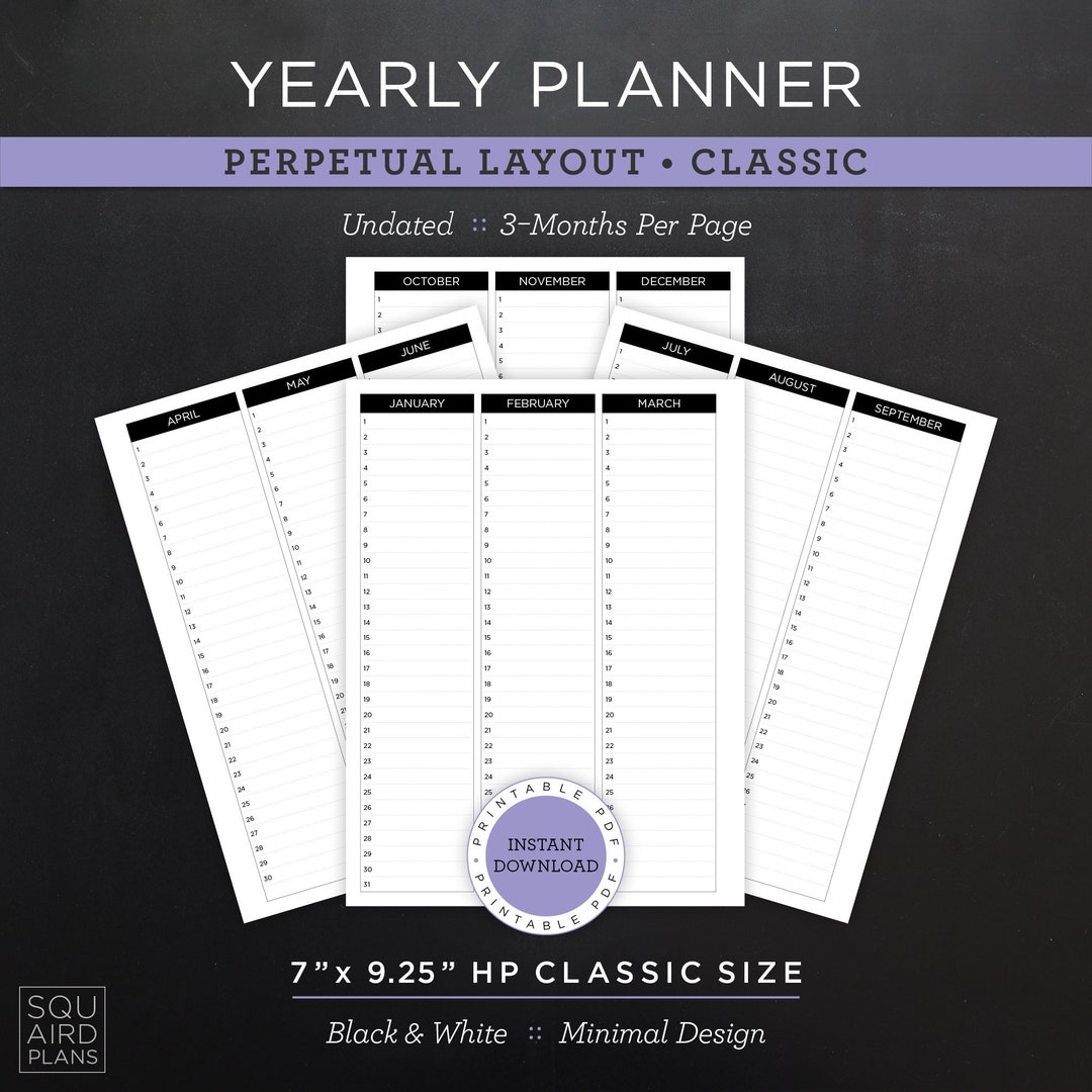 Undated Yearly Planner Printable • Perpetual Layout • 7" X 9.25" HP ...