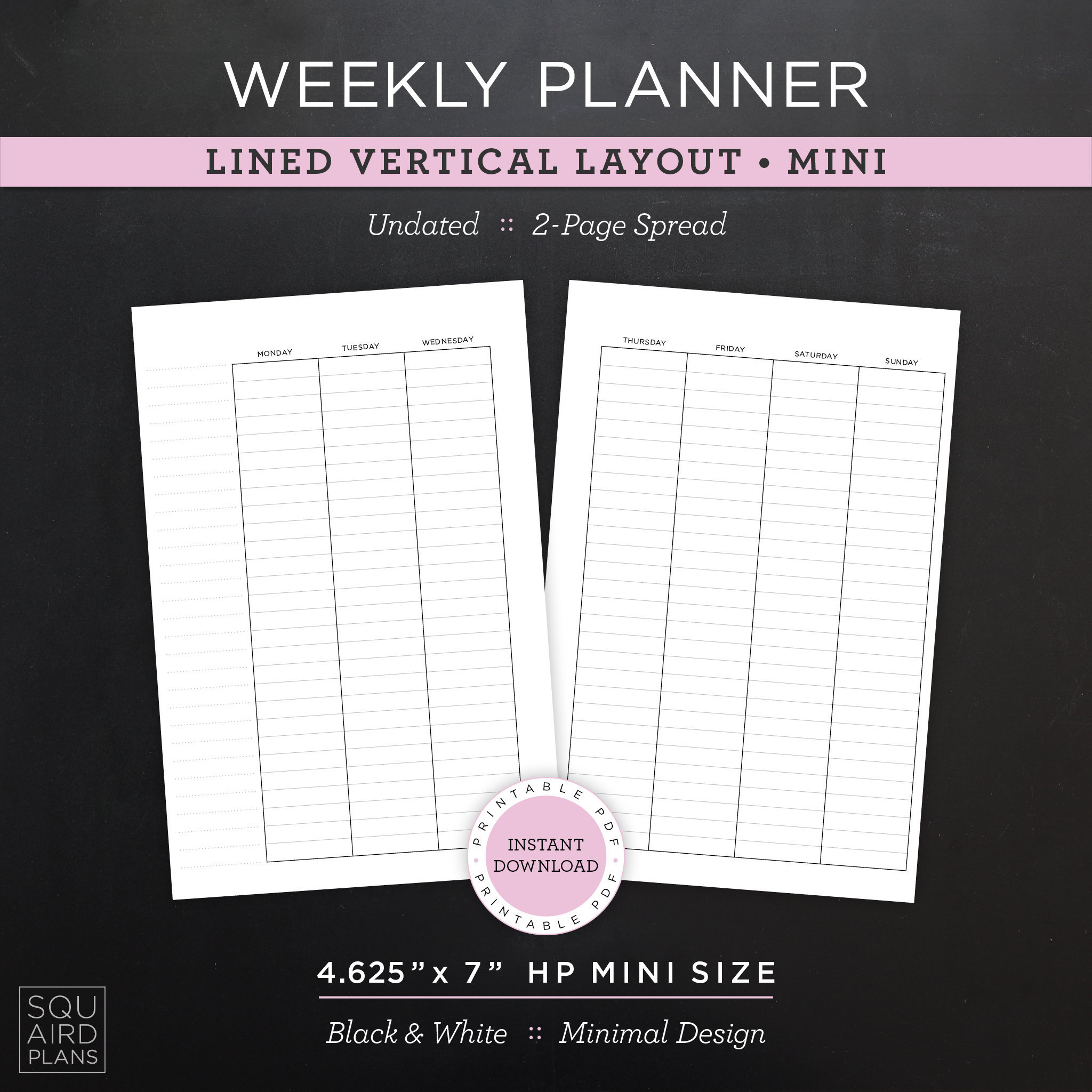 Undated Weekly Planner Printable • Lined Vertical Layout • 4.625" X 7 ...