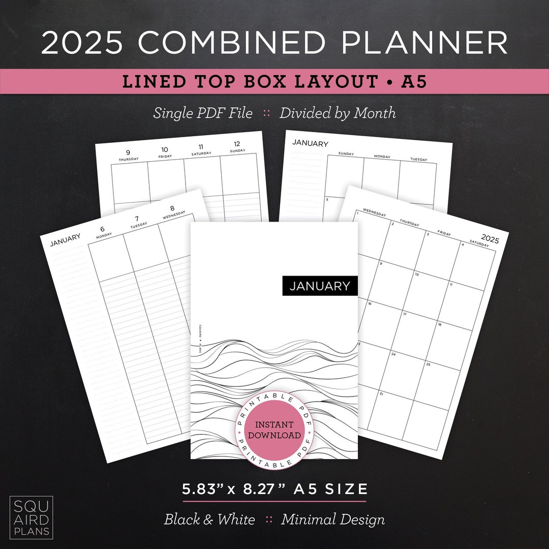 2025 Combined Planner Printable • Lined Top Box Layout • 5.83