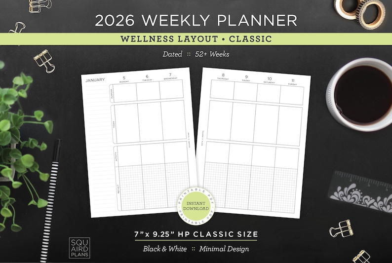 2026 Weekly Planner Printable • Wellness Layout • 7" X 9.25" HP Classic ...