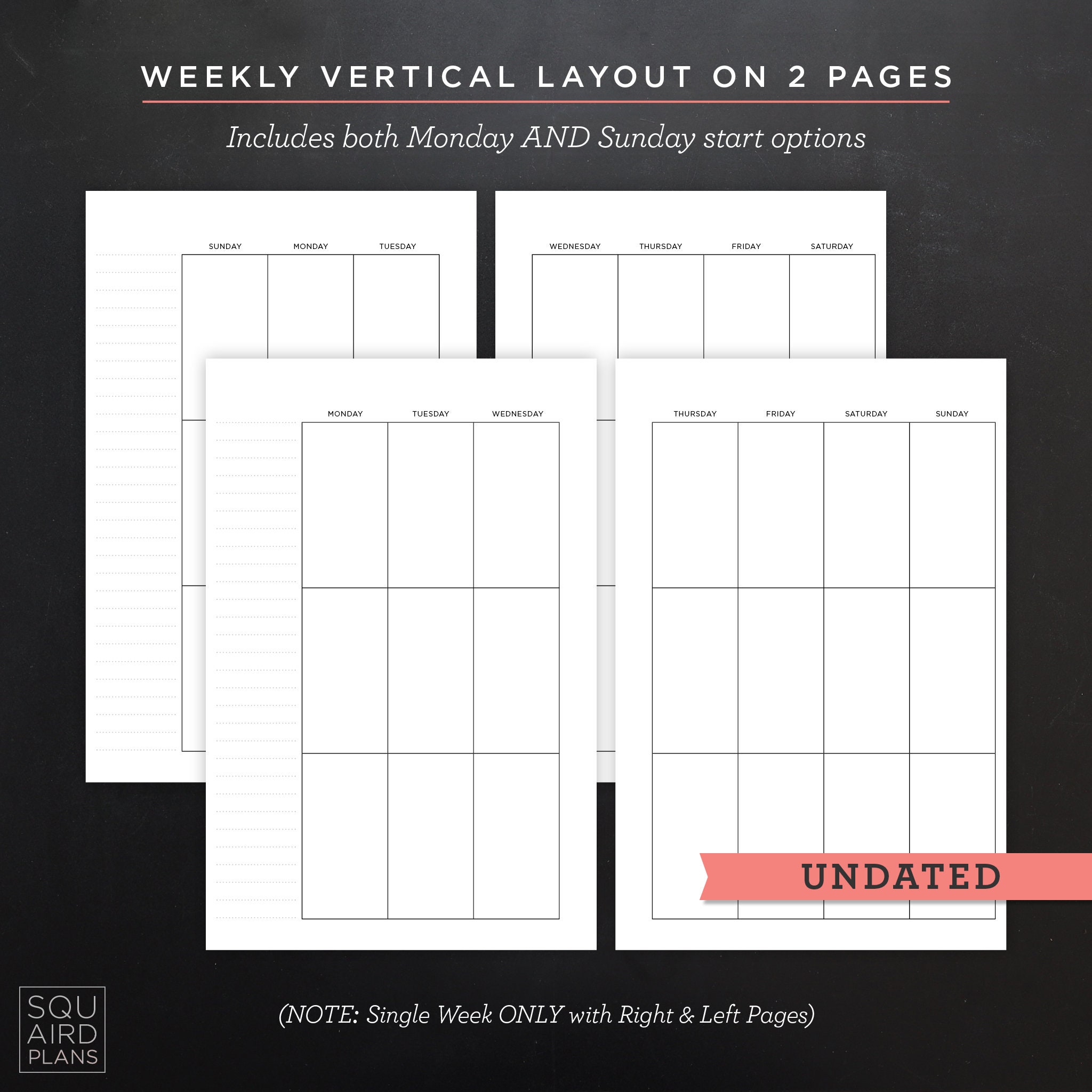 Undated Weekly Planner Printable • Vertical Layout • 4.625" X 7" HP ...