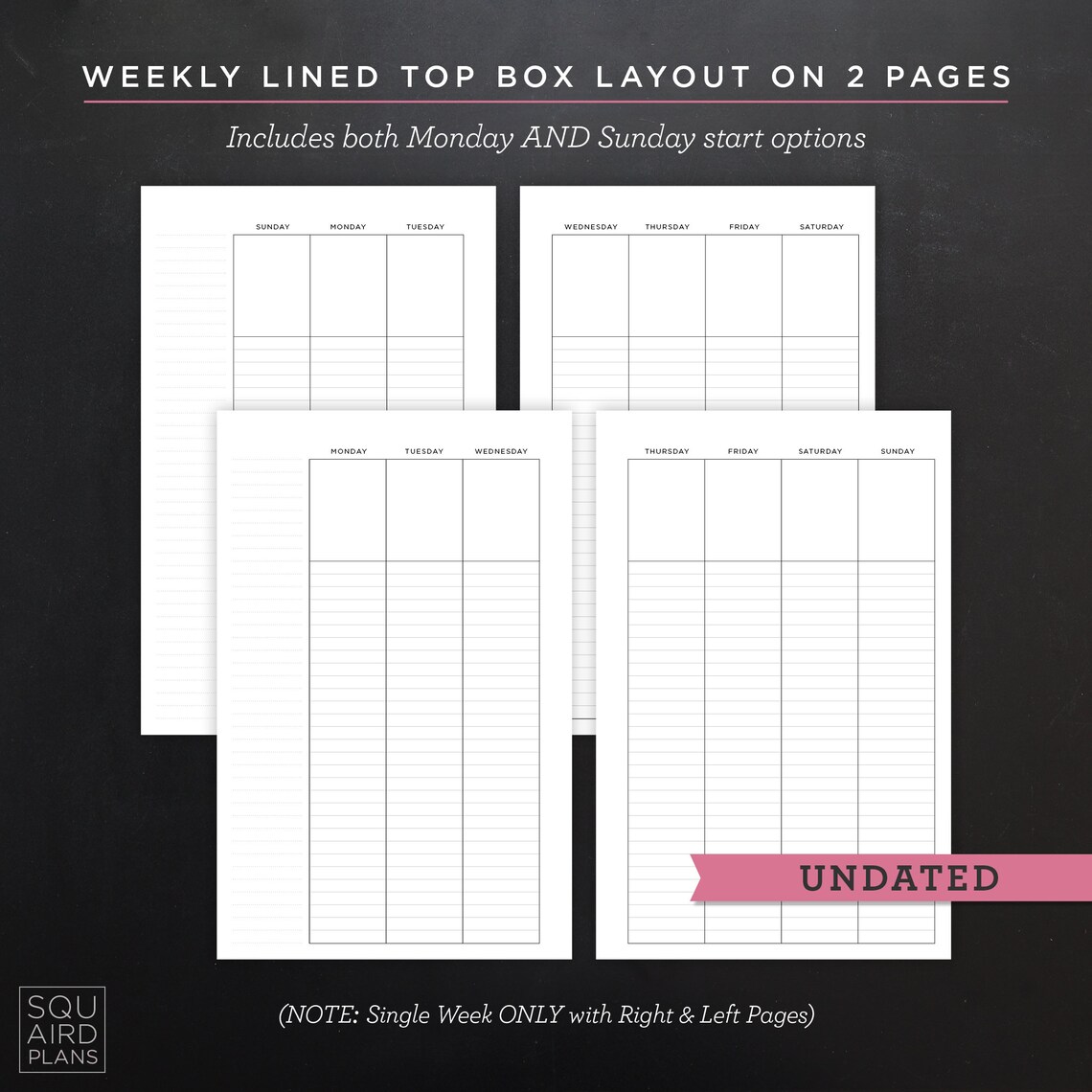 Undated Weekly Planner Printable • Lined Top Box Layout • 5.5