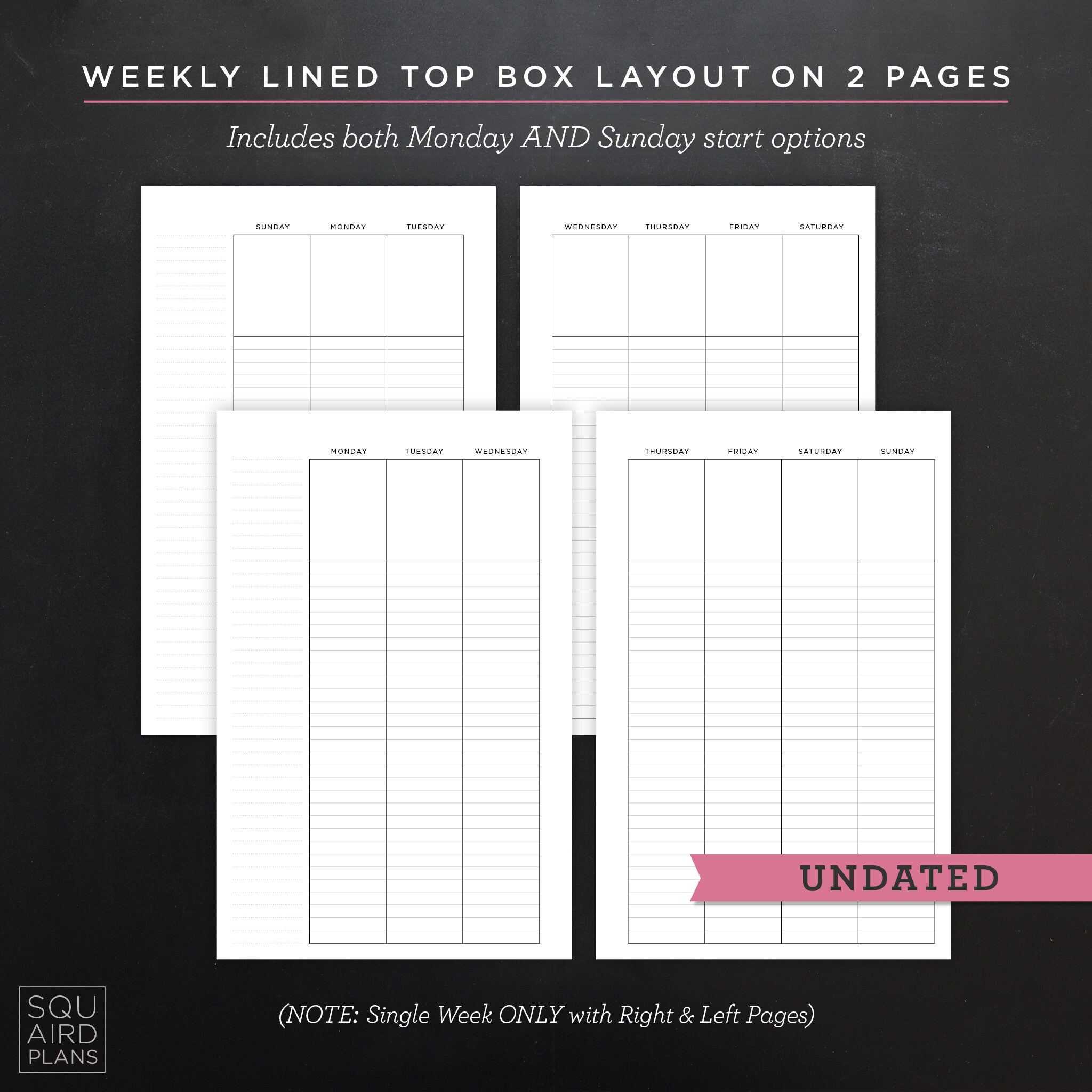 Undated Weekly Planner Printable • Lined Top Box Layout • 5.5