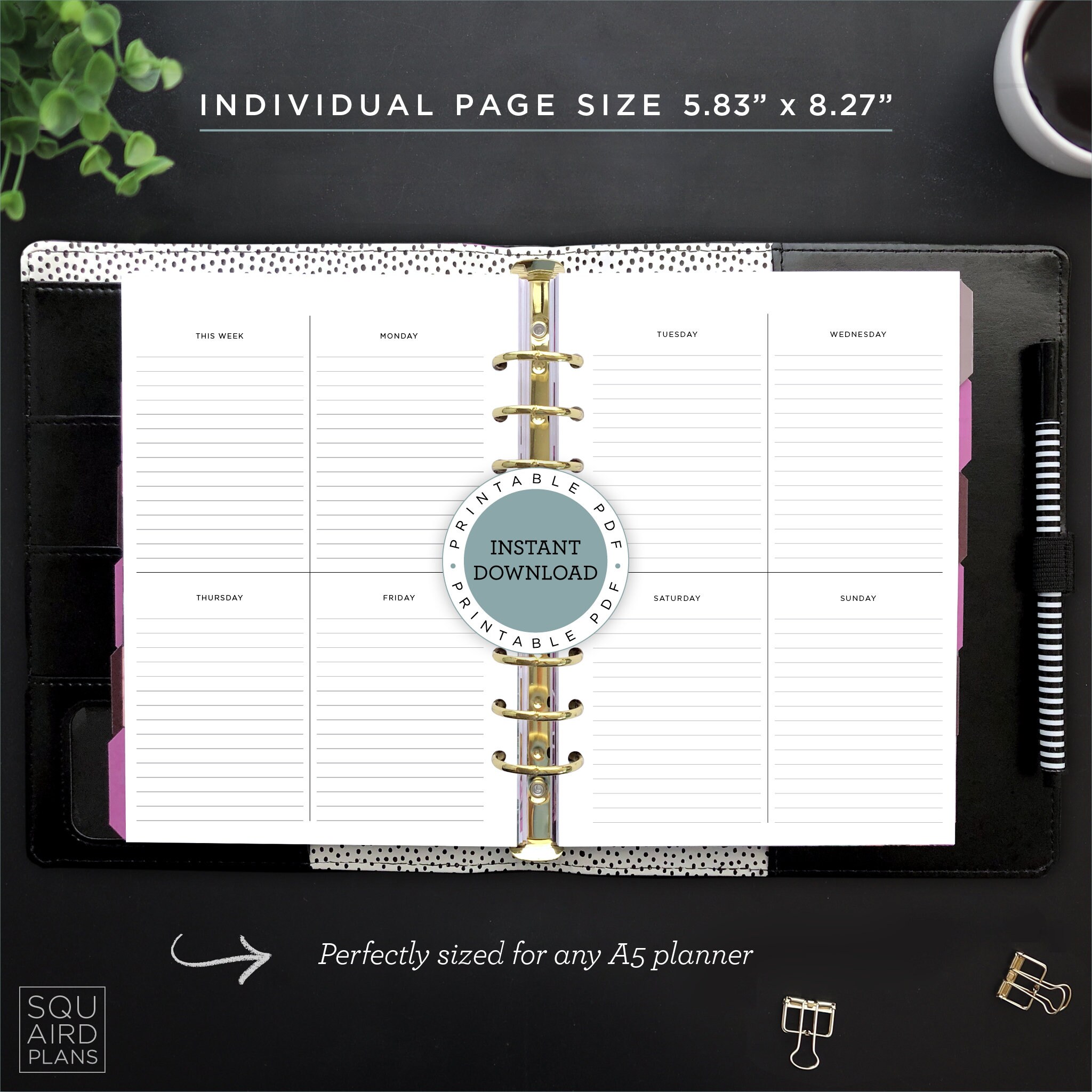 Undated Weekly Planner Printable • Quadrant Layout • 5.83" X 8.27" A5 ...