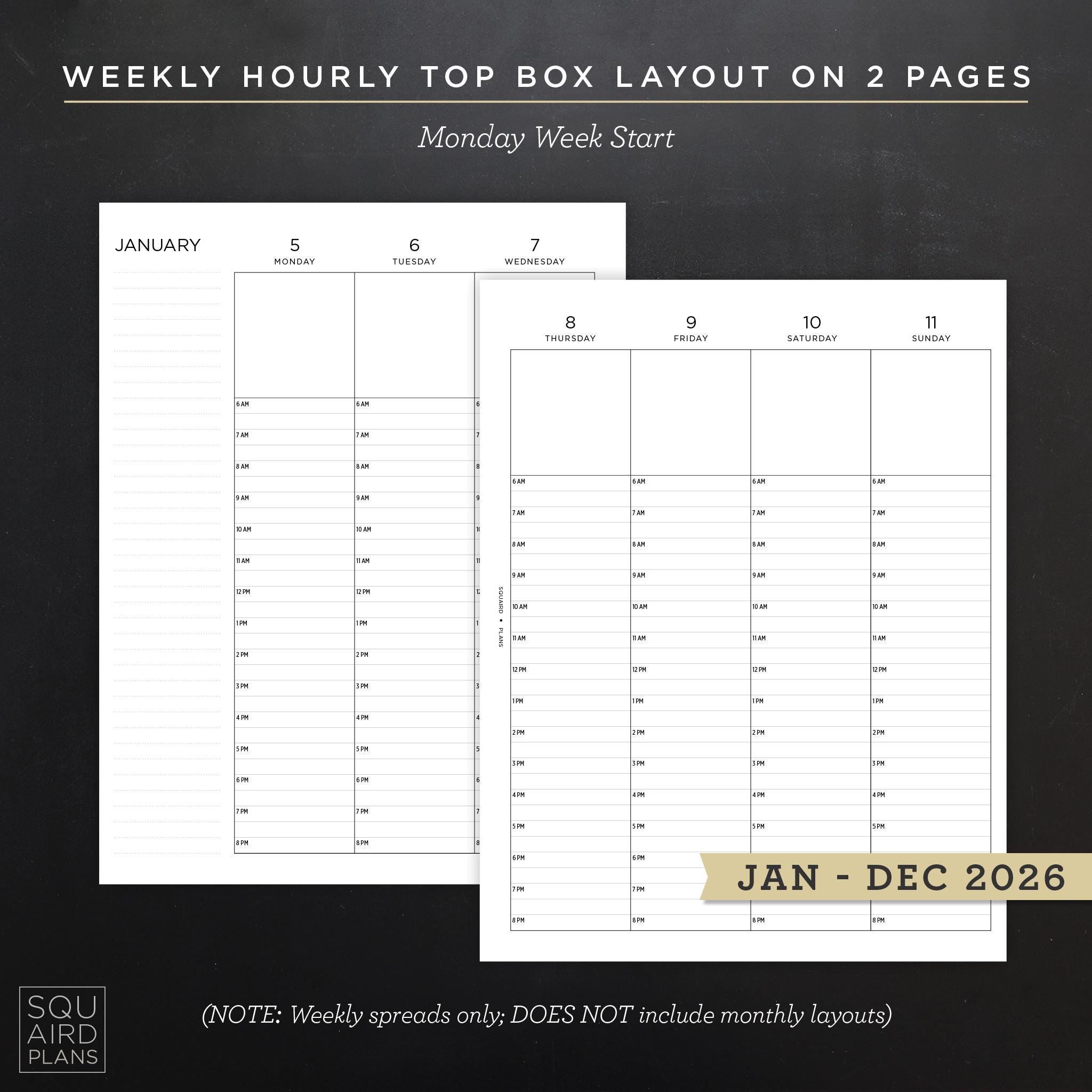 2026 Weekly Planner Printable • Hourly Top Box Layout • 8.5"x11" Letter ...