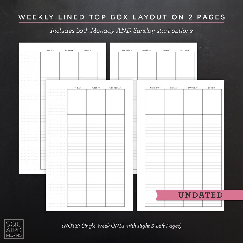 Undated Weekly Planner Printable • Lined Top Box Layout • 4.625" X 7 ...