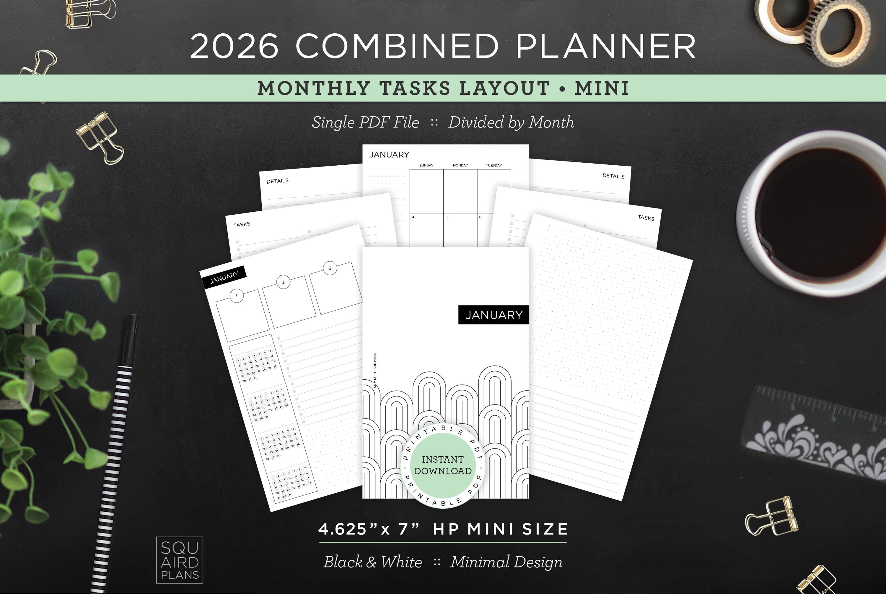 2026 Combined Planner Printable • Monthly Tasks Layout • 4.625" X 7" HP ...