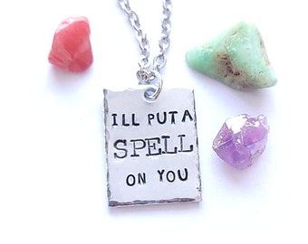 I'll Put A Spell On You Charm Necklace, Halloween Witch Pagan Wiccan Jewelry, 18" Inch Stainless Steel Chain