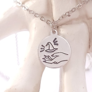 Witch Hat  In Hand Necklace with 18 Stainless Steel Chain, Witch, Wiccan, Halloween, Cottage Core