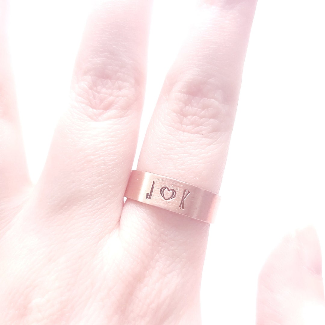 Initial Heart Rings Initial Heart Ring for Sweethearts and Family, Copper or Aluminum - Etsy