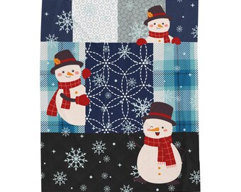 Manta de felpa de terciopelo con muñecos de nieve de Winter Wonderland, manta decorativa para el hogar, regalo de Navidad, manta acogedora de invierno, amante de los muñecos de nieve