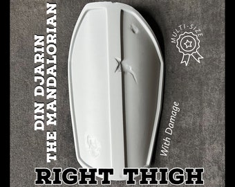 Armatura della coscia destra danneggiata in battaglia da Mandalorian, Cosplay di Din Djarin